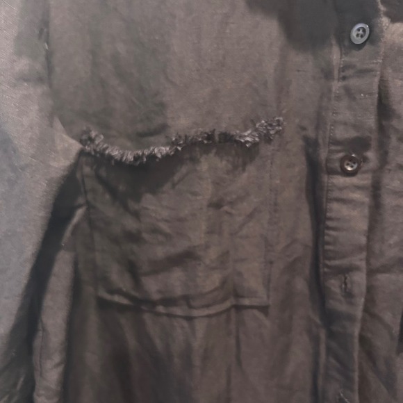 Mumu Womens Black Linen Rayon Blend Long Sleeve Button‎ Down Shirt Frayed Large - Picture 2 of 6